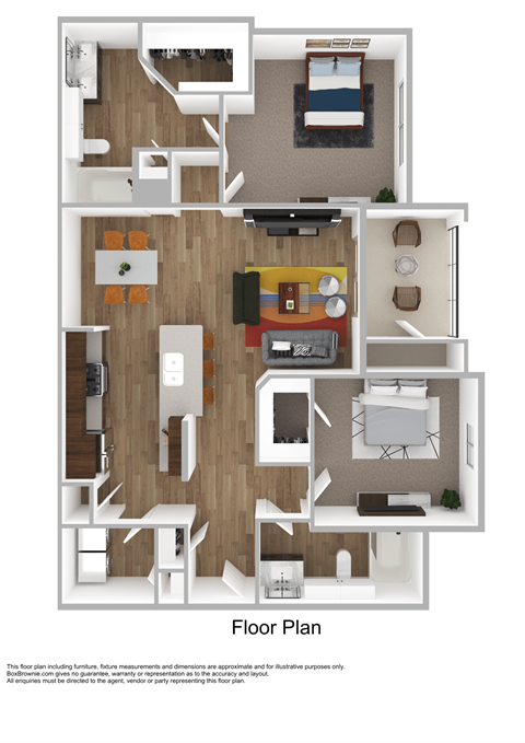 Floor plan for 2 beds, 2 baths, 1085 sqft